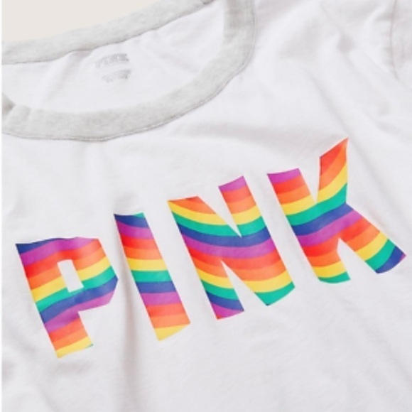 VICTORIA'S SECRET PINK Small Cotton SHORT SLEEVE CAMPUS RINGER T-SHIRT WHITE - Picture 3 of 7